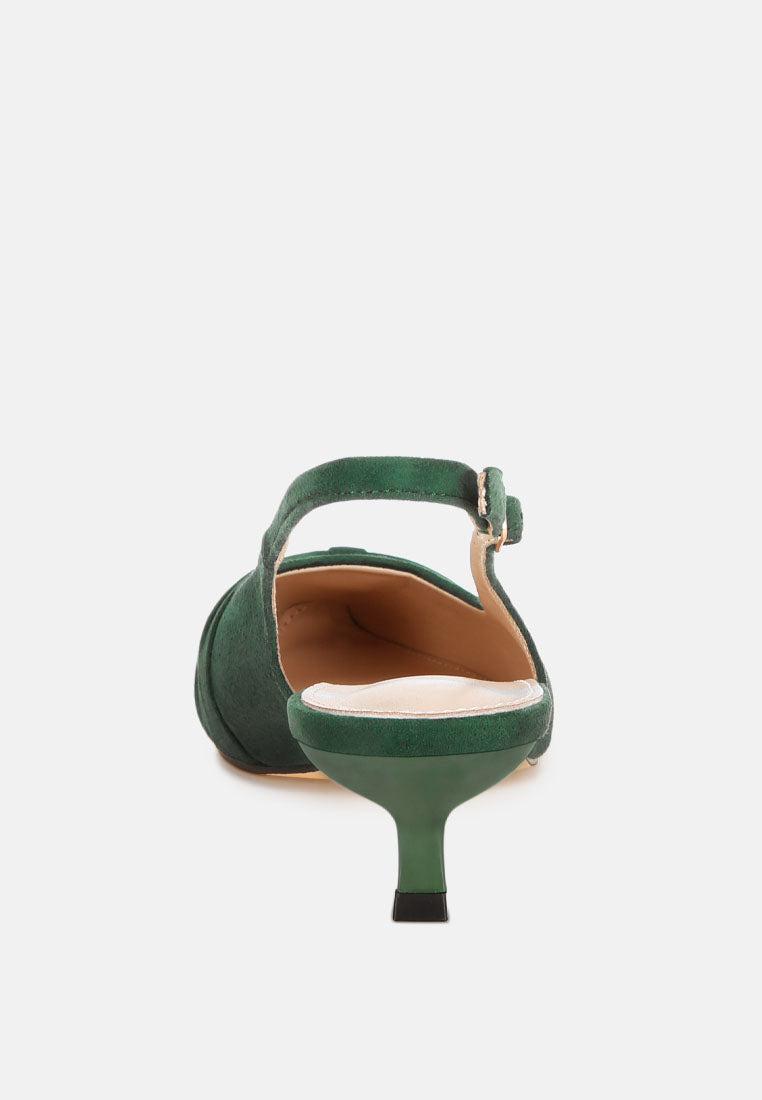 ruched pointed toe slingback heels by ruw#color_green-suede
