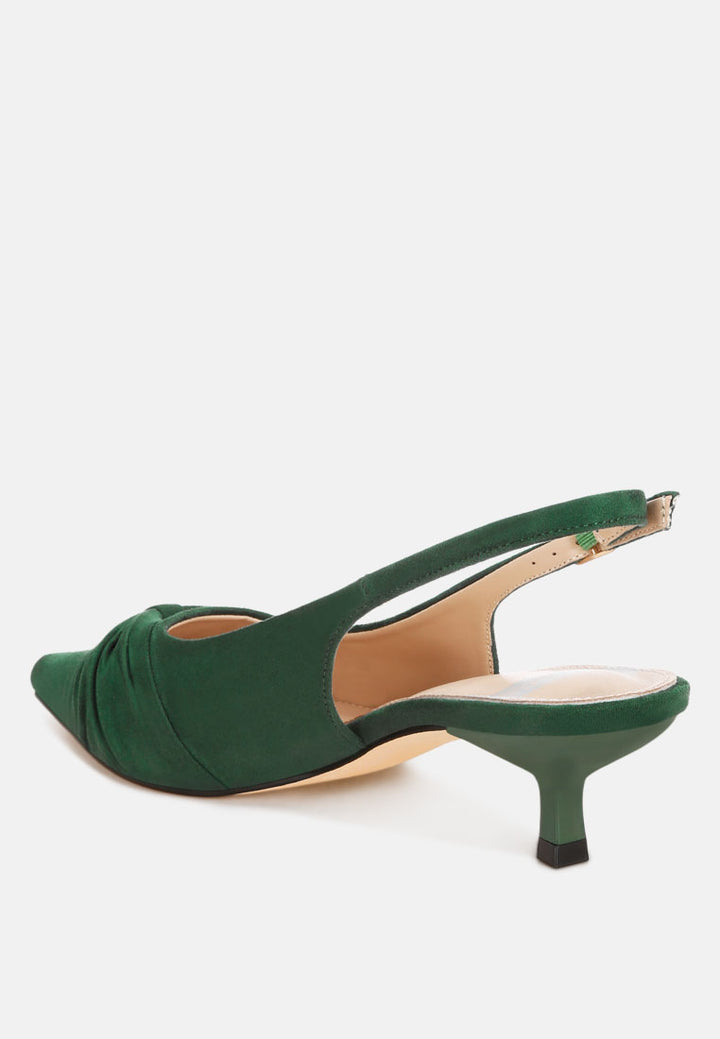 ruched pointed toe slingback heels by ruw#color_green-suede