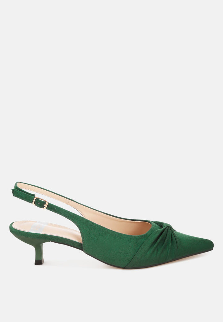ruched pointed toe slingback heels by ruw#color_green-suede