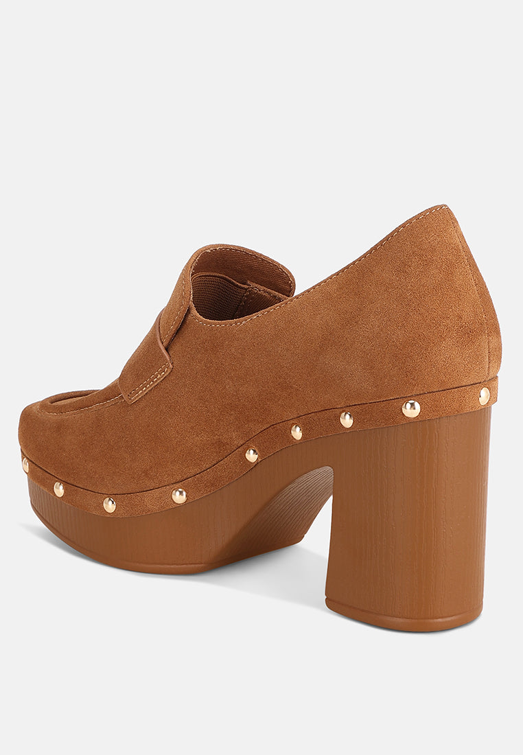 square toe loafer platform heels#color_brown