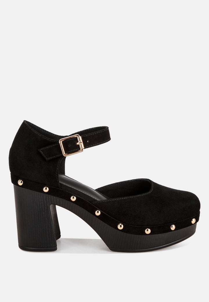pin buckle ankle strap heels#color_black