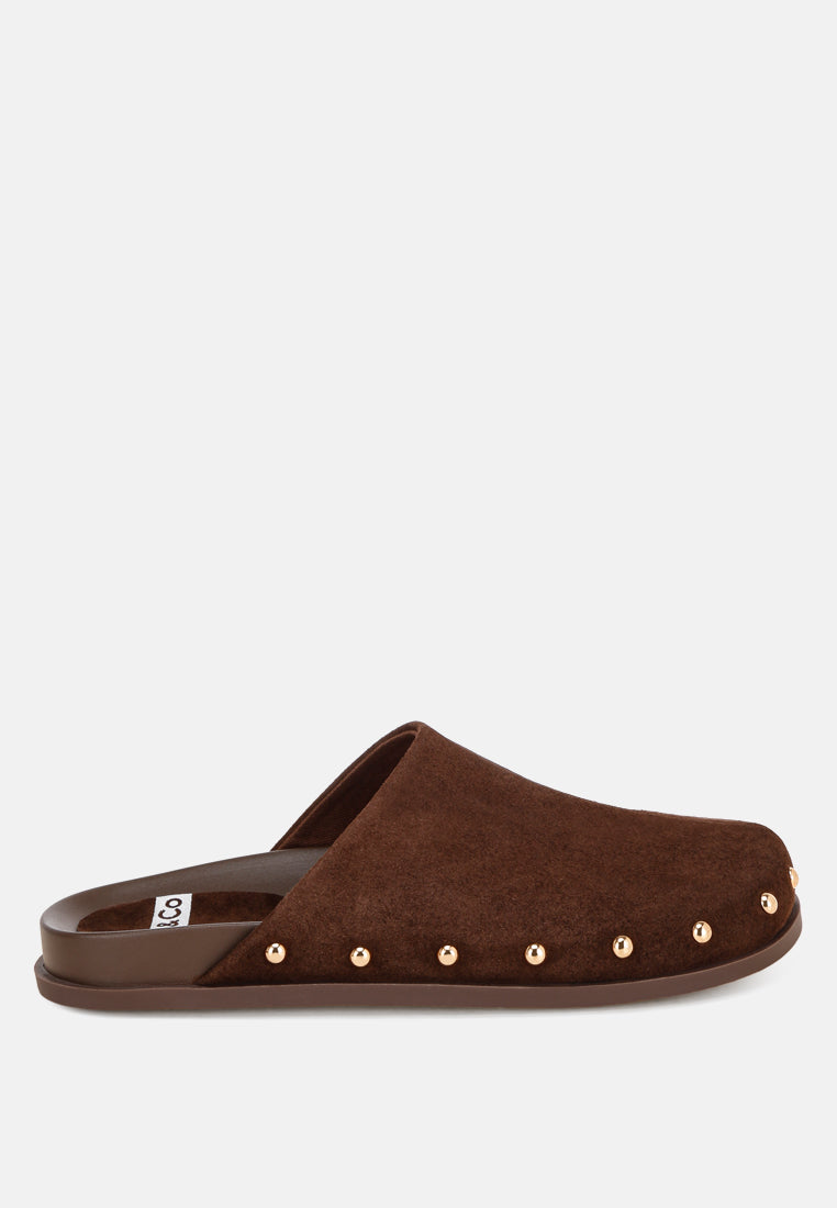 stud embellished slip ons#color_brown
