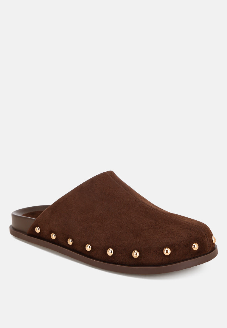 stud embellished slip ons#color_brown