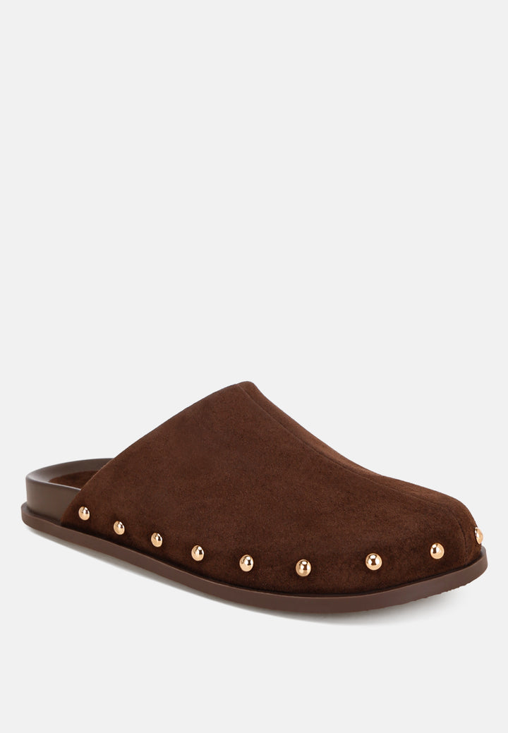 stud embellished slip ons#color_brown