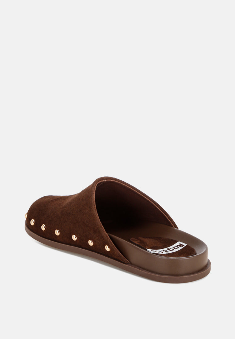 stud embellished slip ons#color_brown