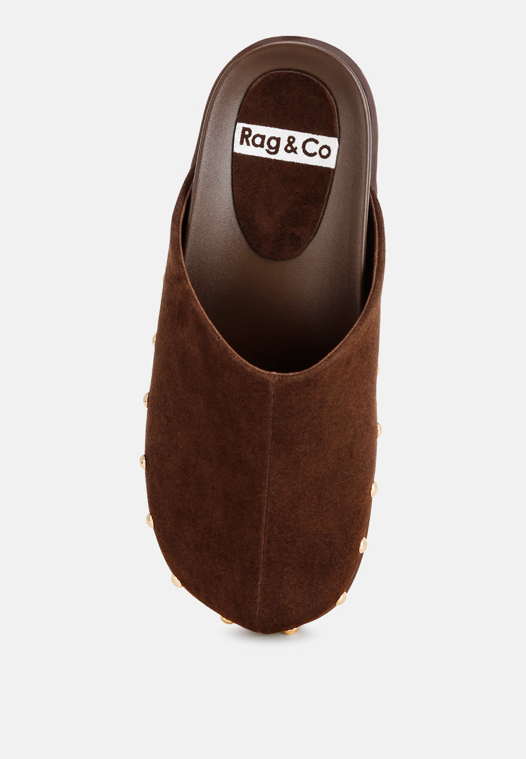 stud embellished slip ons#color_brown
