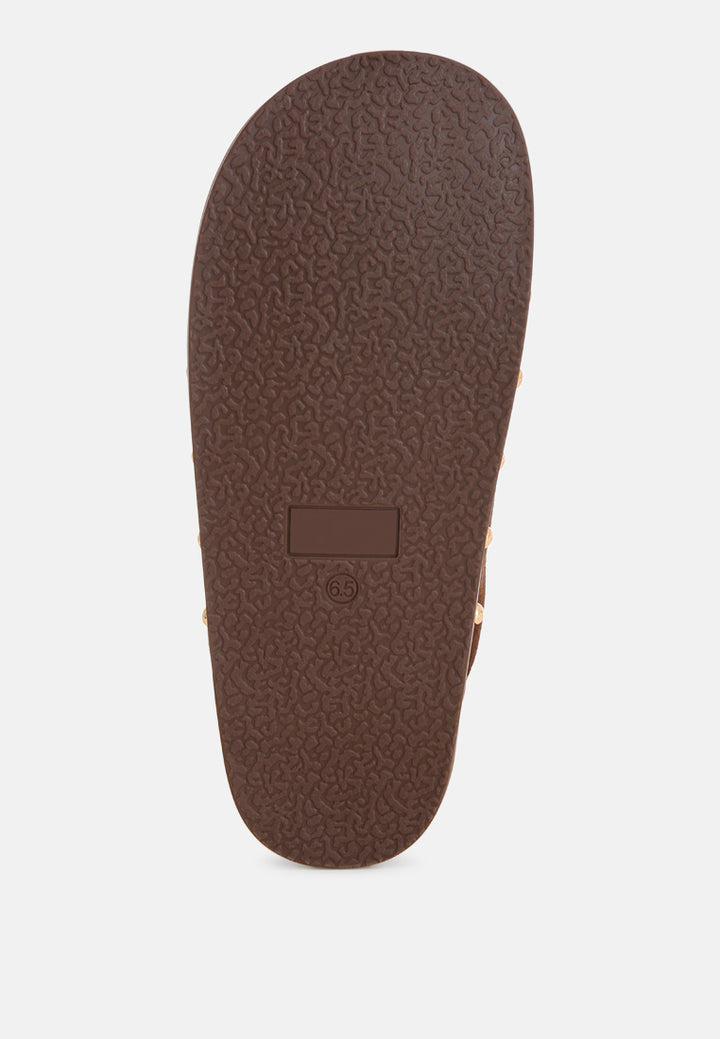 stud embellished slip ons#color_brown