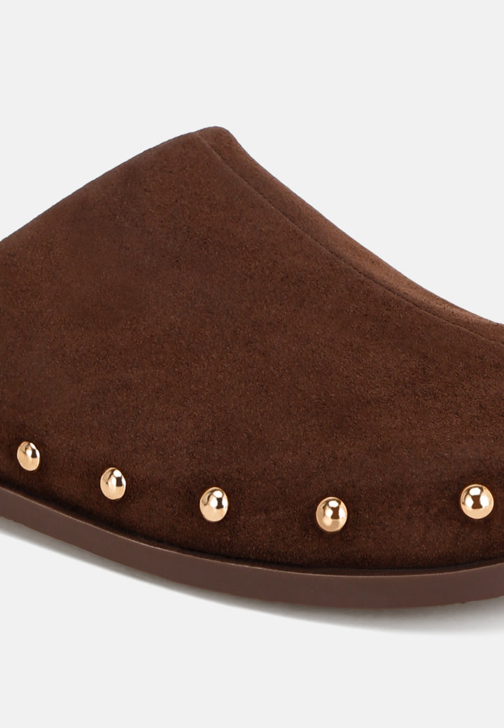 stud embellished slip ons#color_brown