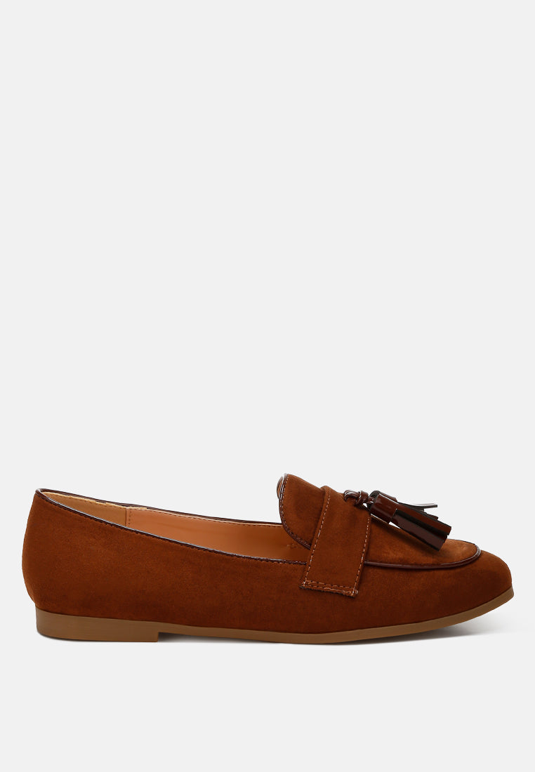 micro suede tassel loafers by ruw color_brown