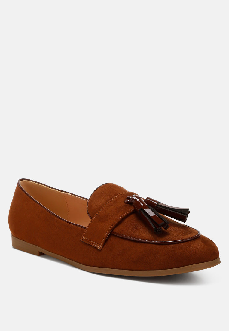 micro suede tassel loafers by ruw color_brown