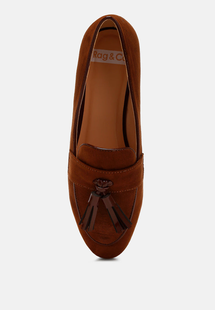 micro suede tassel loafers by ruw color_brown