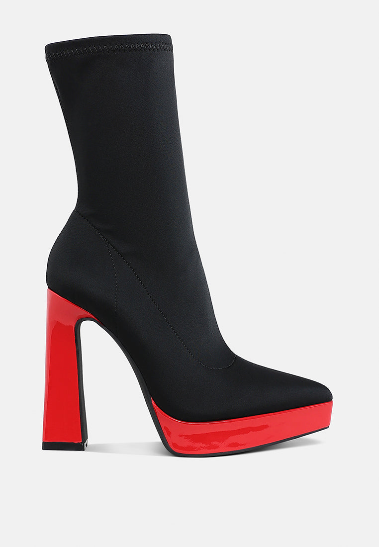 contrasting platform detail sock boots by ruw#color_black-red