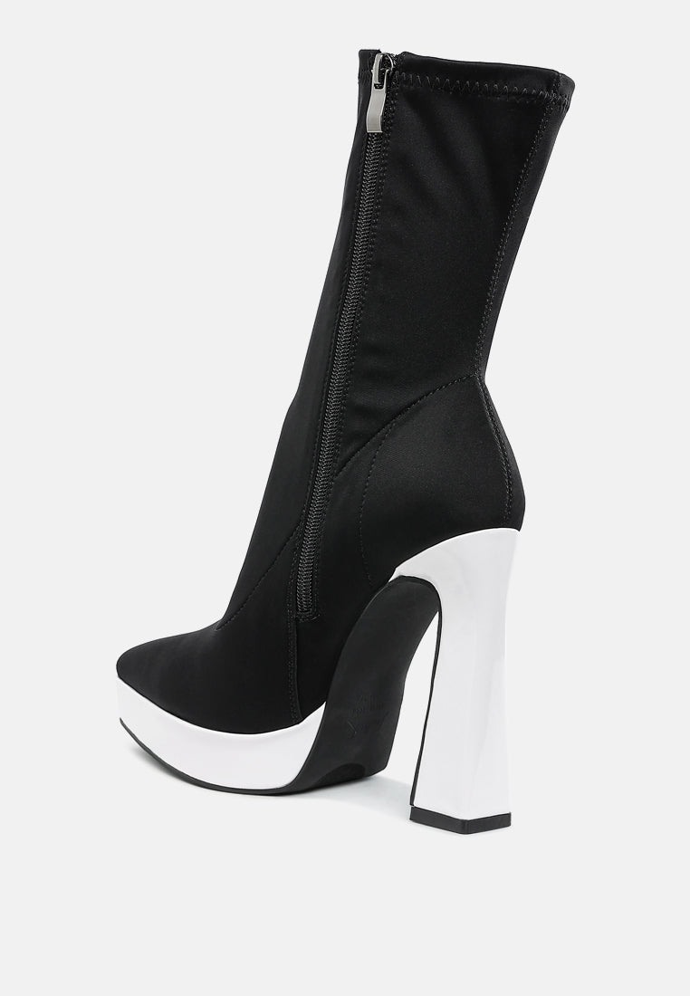 contrasting platform detail sock boots by ruw#color_black-white