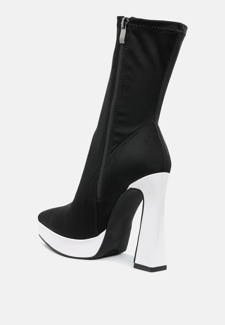 contrasting platform detail sock boots by ruw#color_black-white