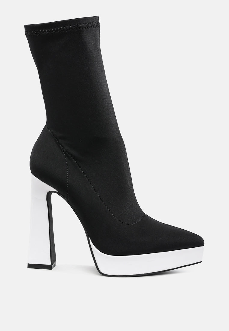 contrasting platform detail sock boots by ruw#color_black-white