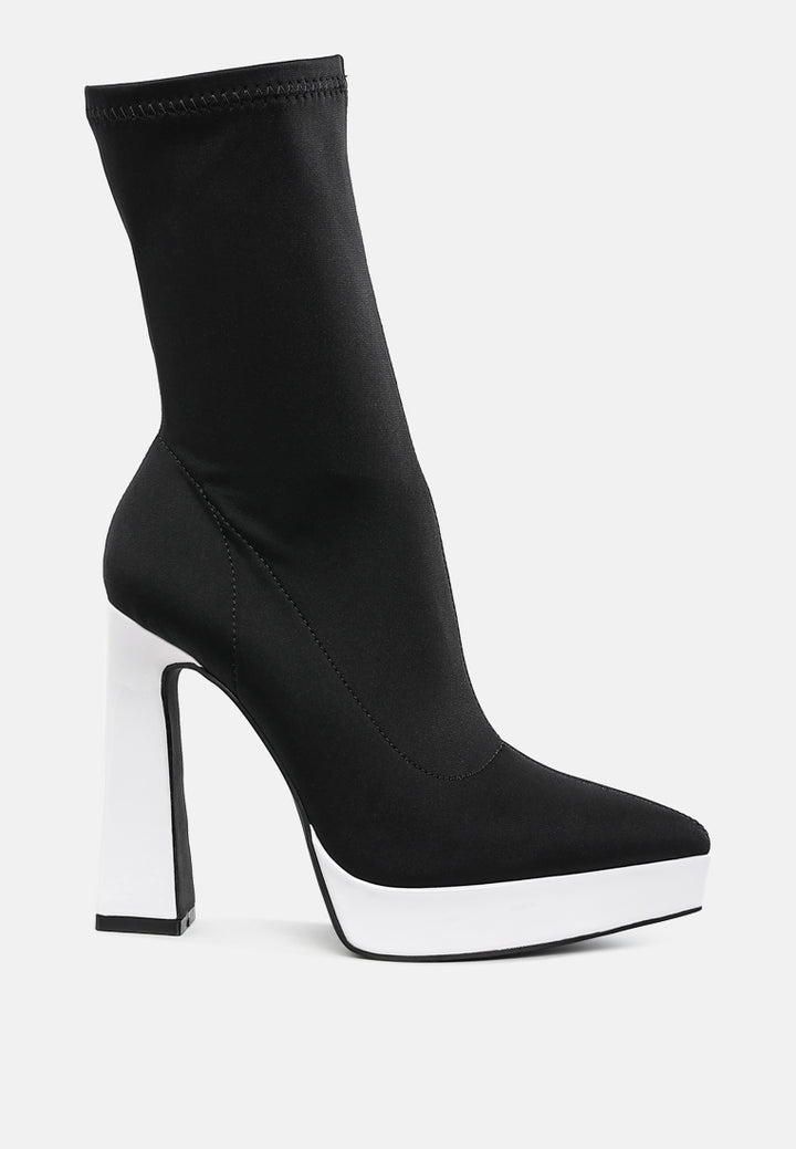contrasting platform detail sock boots by ruw#color_black-white