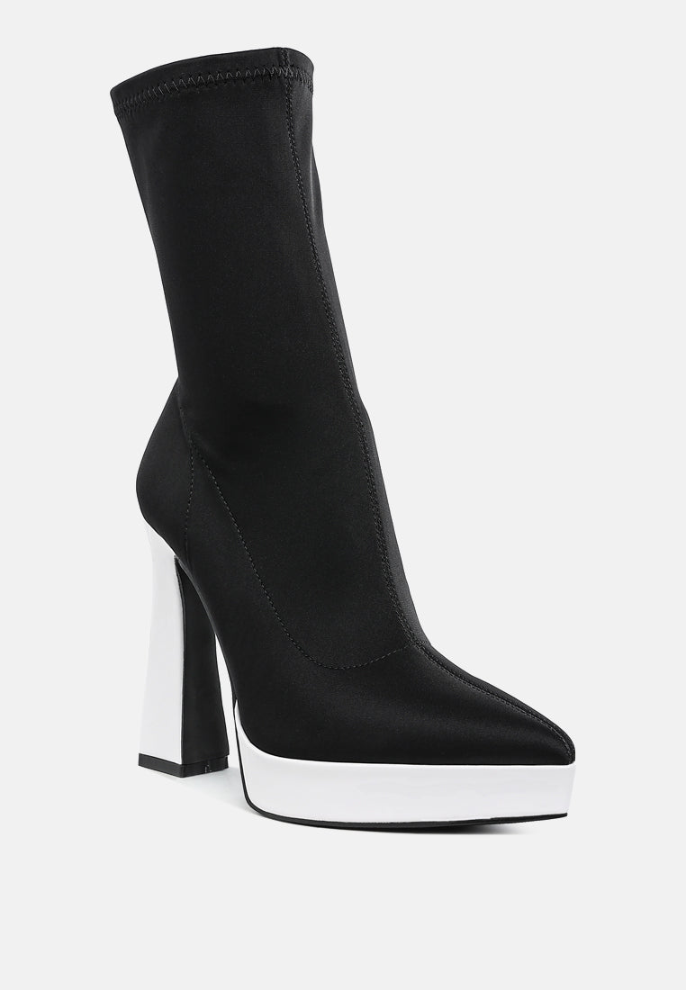 contrasting platform detail sock boots by ruw#color_black-white