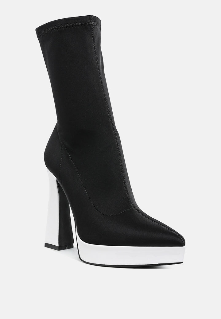 contrasting platform detail sock boots by ruw#color_black-white