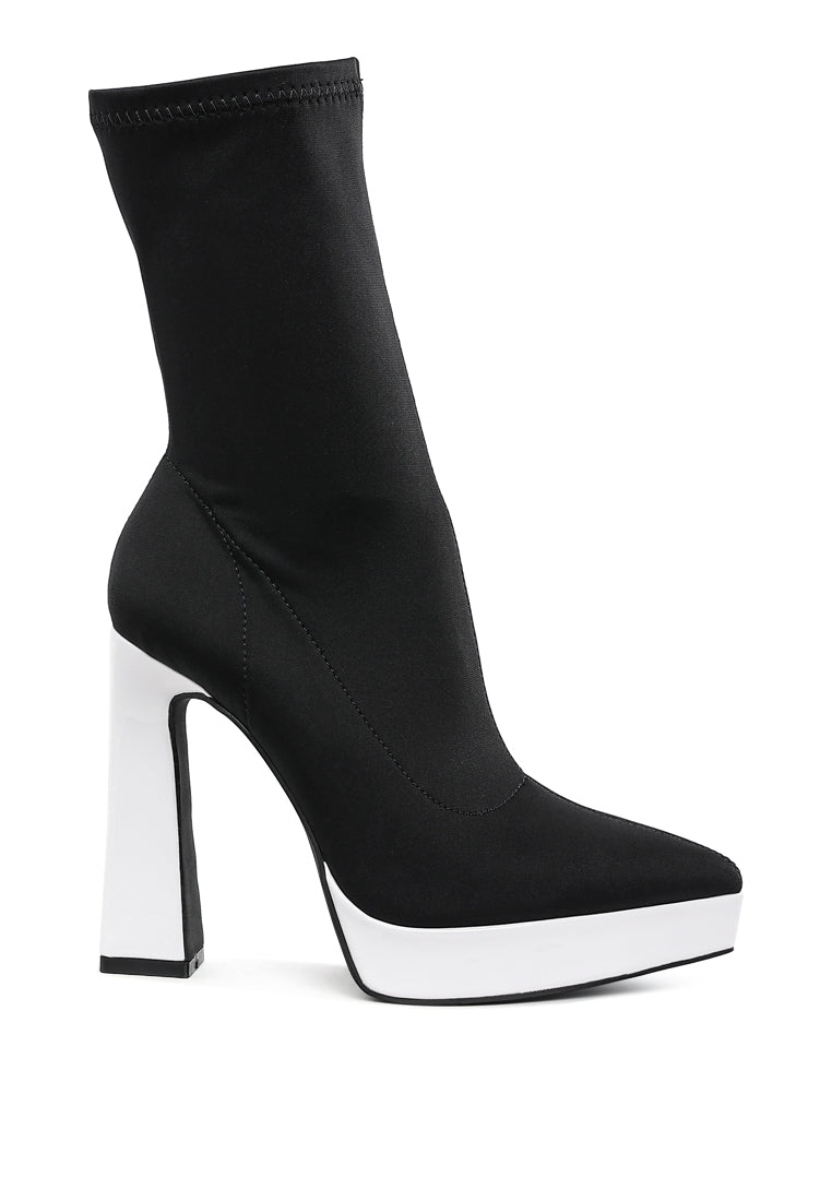 contrasting platform detail sock boots by ruw#color_black-white