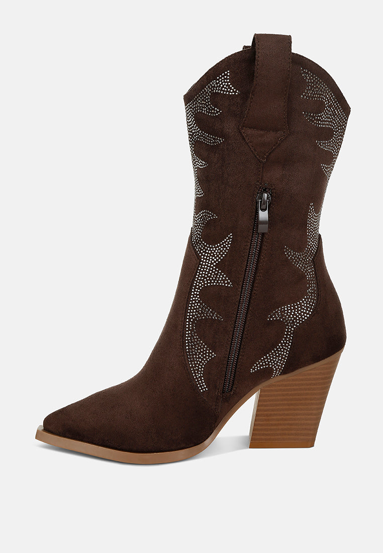 rhinestones embellished calf boots by ruw#color_brown