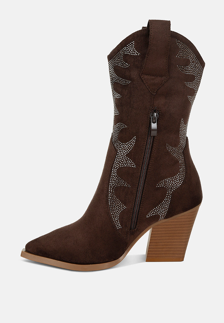 rhinestones embellished calf boots by ruw#color_brown