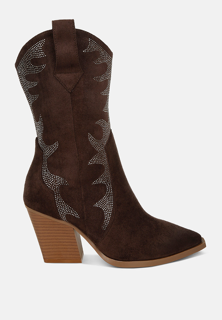 rhinestones embellished calf boots by ruw#color_brown