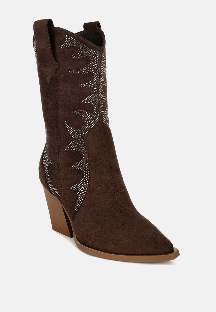 rhinestones embellished calf boots by ruw#color_brown