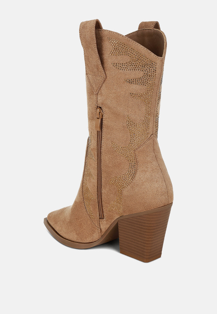 rhinestones embellished calf boots by ruw#color_camel
