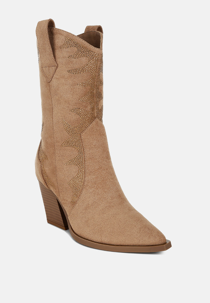 rhinestones embellished calf boots by ruw#color_camel