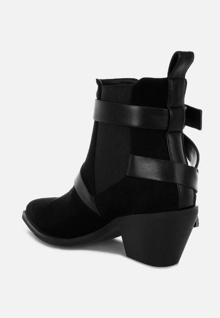 raveta microfiber buckle strap western boots#color_black