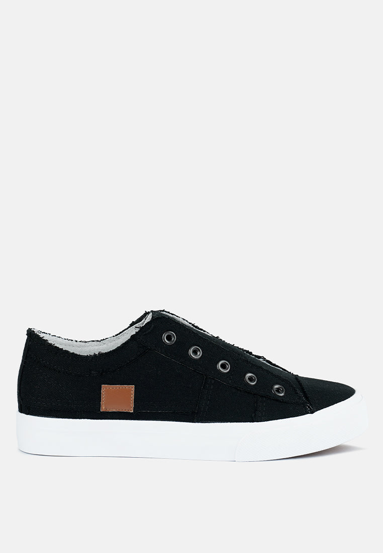 Raw Trim Solid Canvas Sneakers#color_black