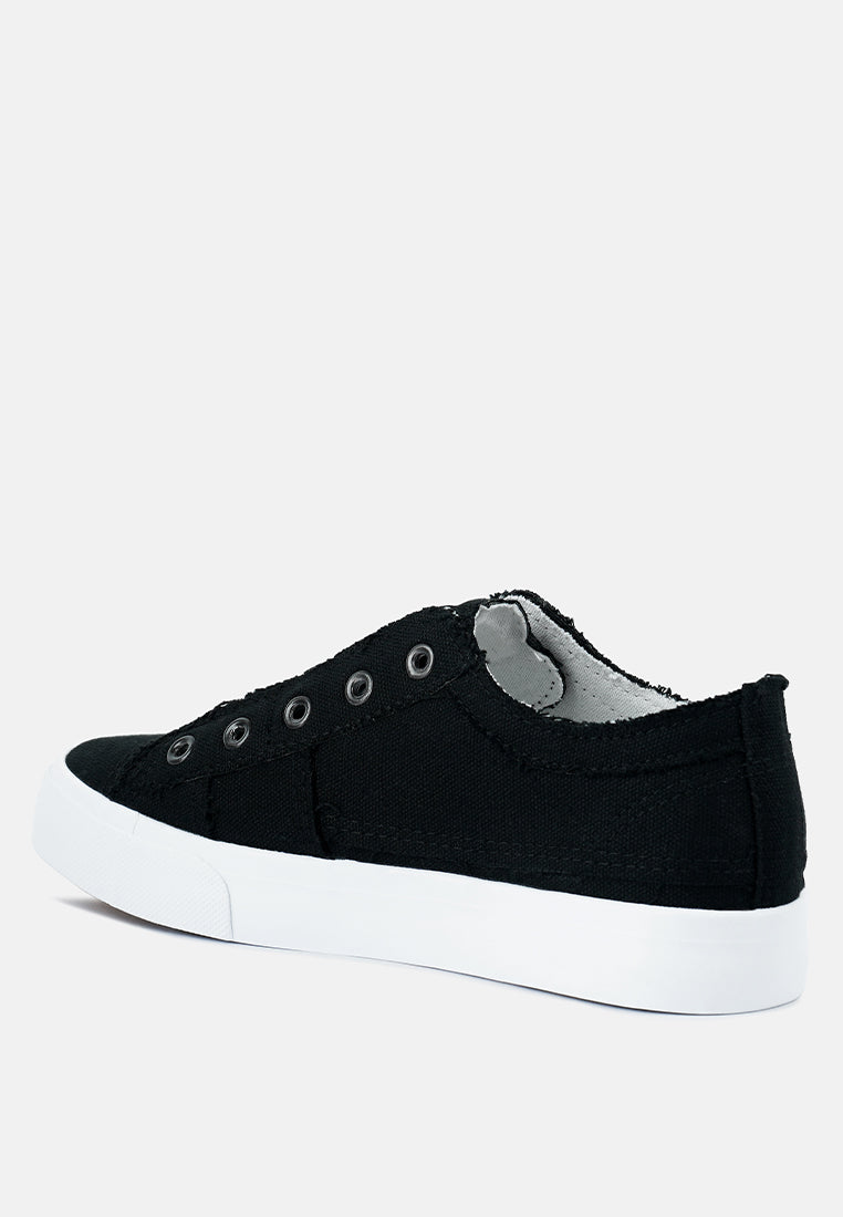 Raw Trim Solid Canvas Sneakers#color_black