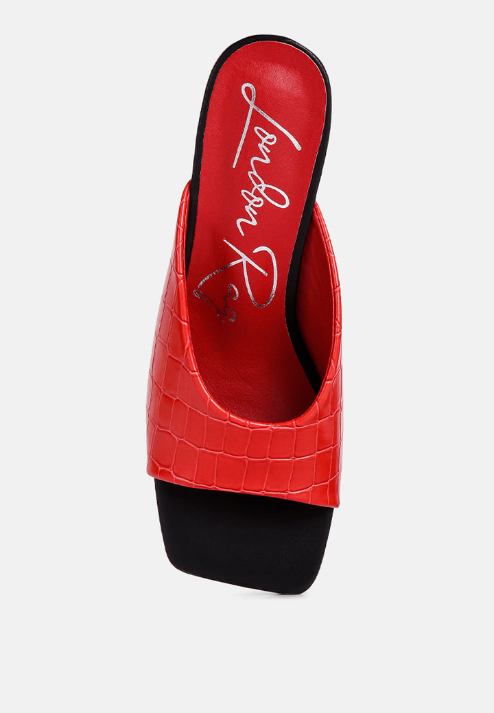 red croc kitten heel slider sandals#color_red