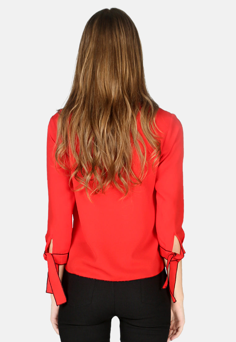 elbow sleeve casual top#color_red