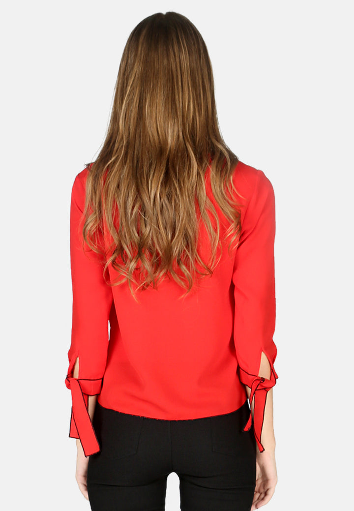 elbow sleeve casual top#color_red
