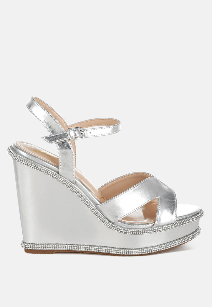 rhinestones embellished wedge sandals by ruw#color_silver