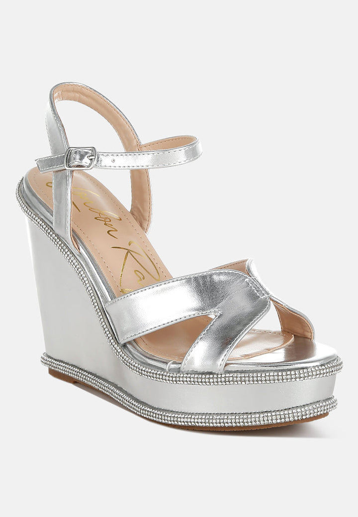 rhinestones embellished wedge sandals by ruw#color_silver