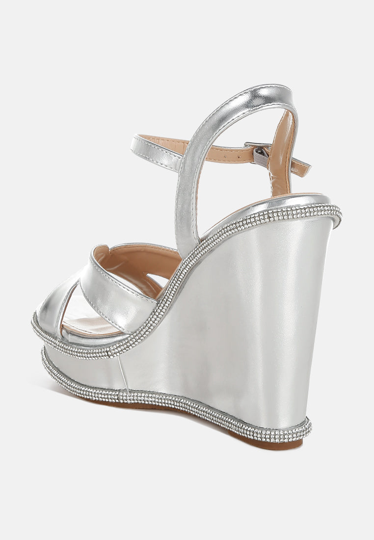 rhinestones embellished wedge sandals by ruw#color_silver
