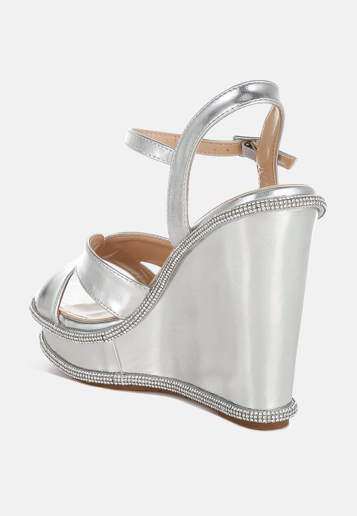 rhinestones embellished wedge sandals by ruw#color_silver
