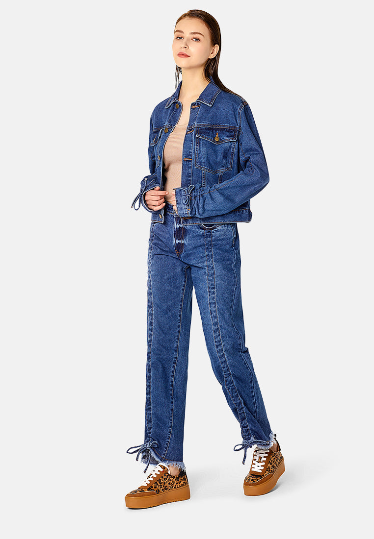 relaxed fit frayed hem jeans#color_dark-blue