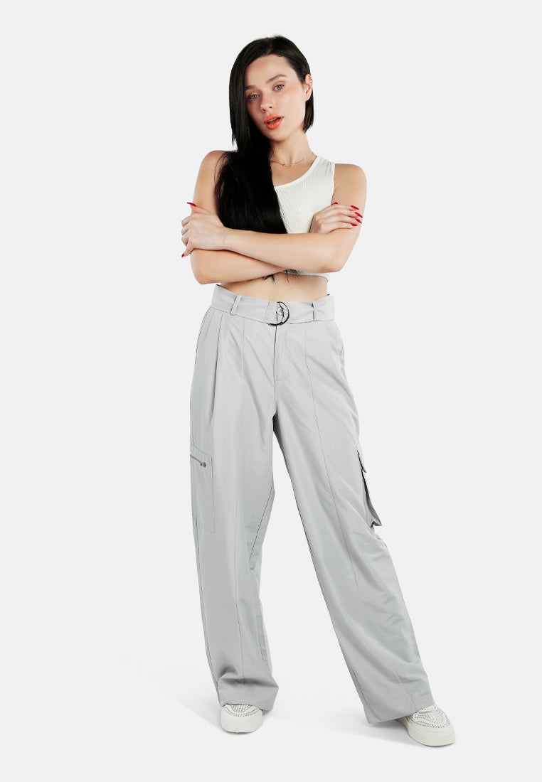 relaxed woven cargo pants with belt#color_light-grey