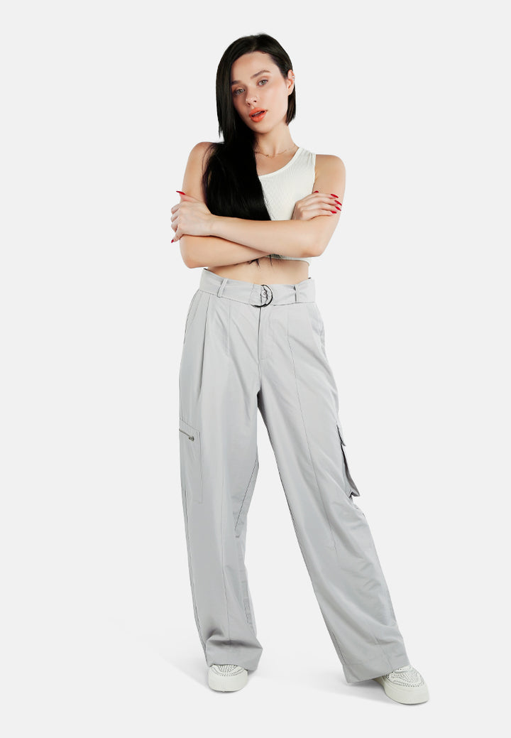 relaxed woven cargo pants with belt#color_light-grey