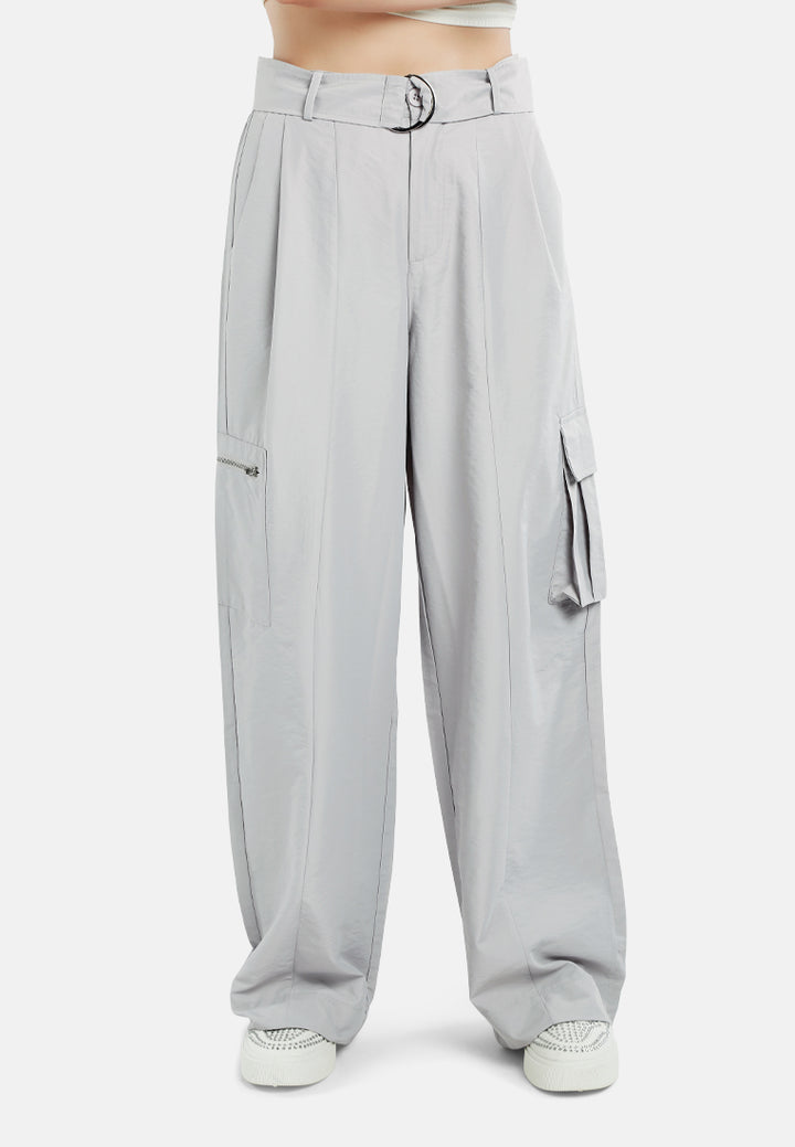 relaxed woven cargo pants with belt#color_light-grey