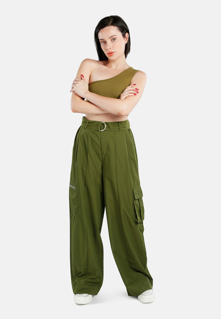 relaxed woven cargo pants with belt#color_olive