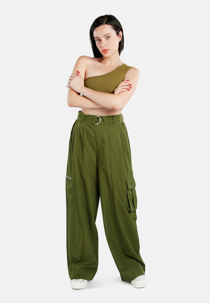 relaxed woven cargo pants with belt#color_olive