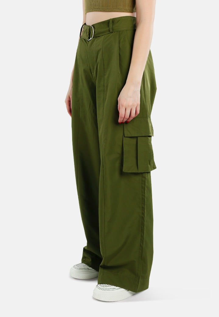 relaxed woven cargo pants with belt#color_olive
