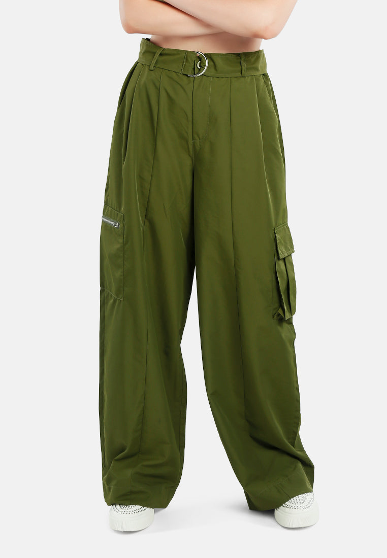 relaxed woven cargo pants with belt#color_olive