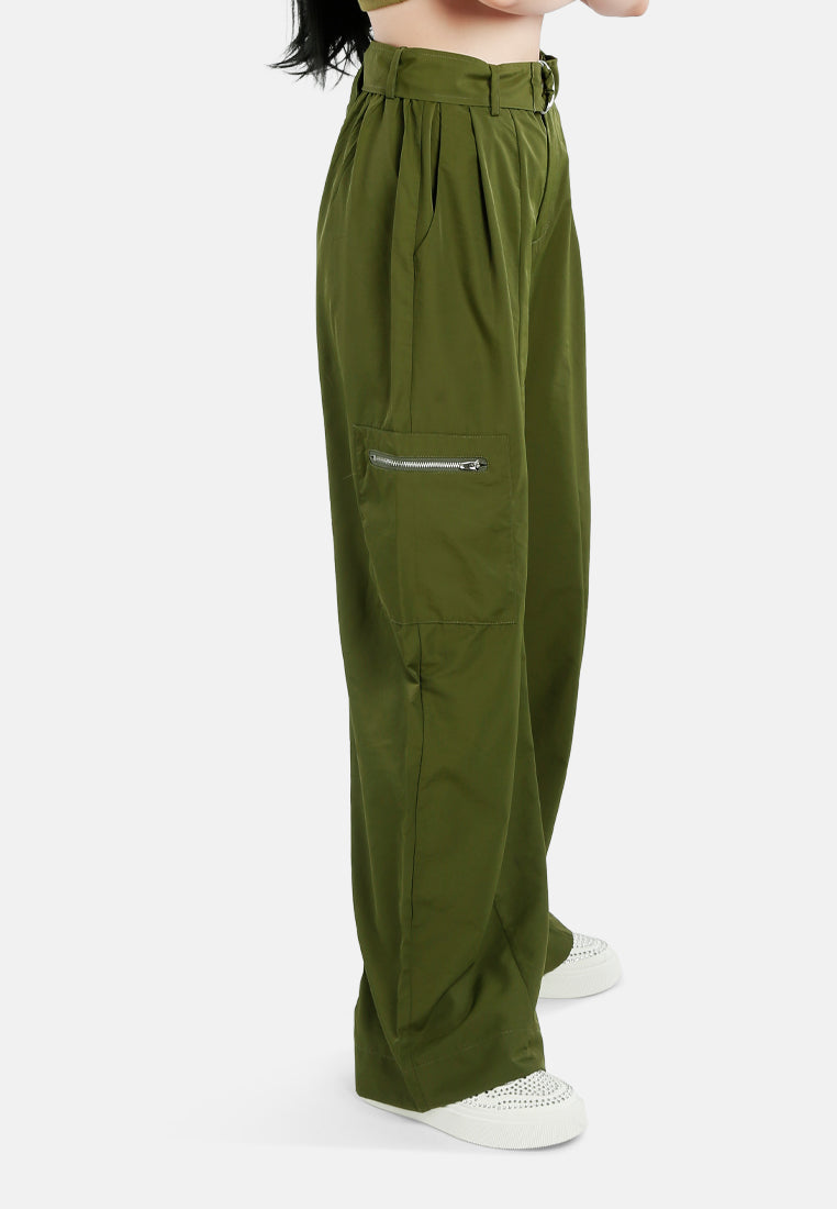 relaxed woven cargo pants with belt#color_olive