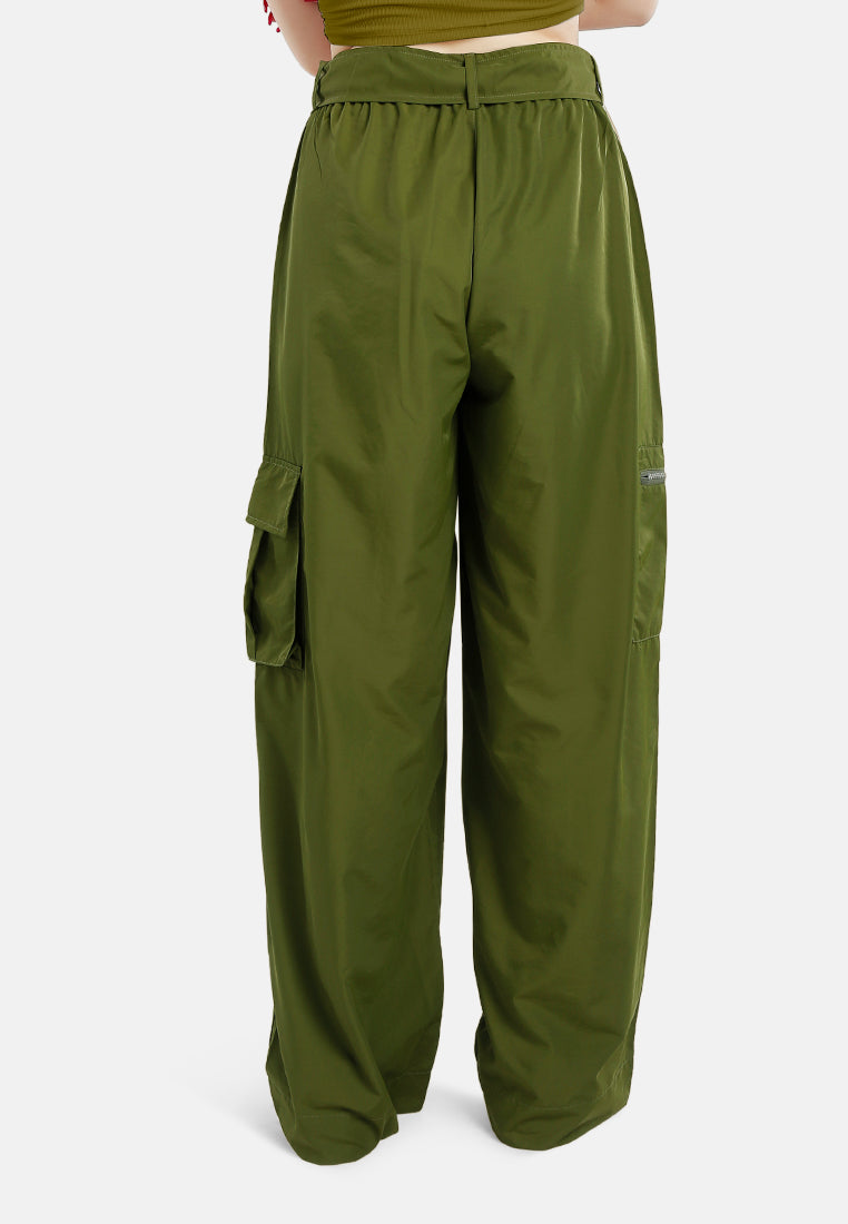 relaxed woven cargo pants with belt#color_olive