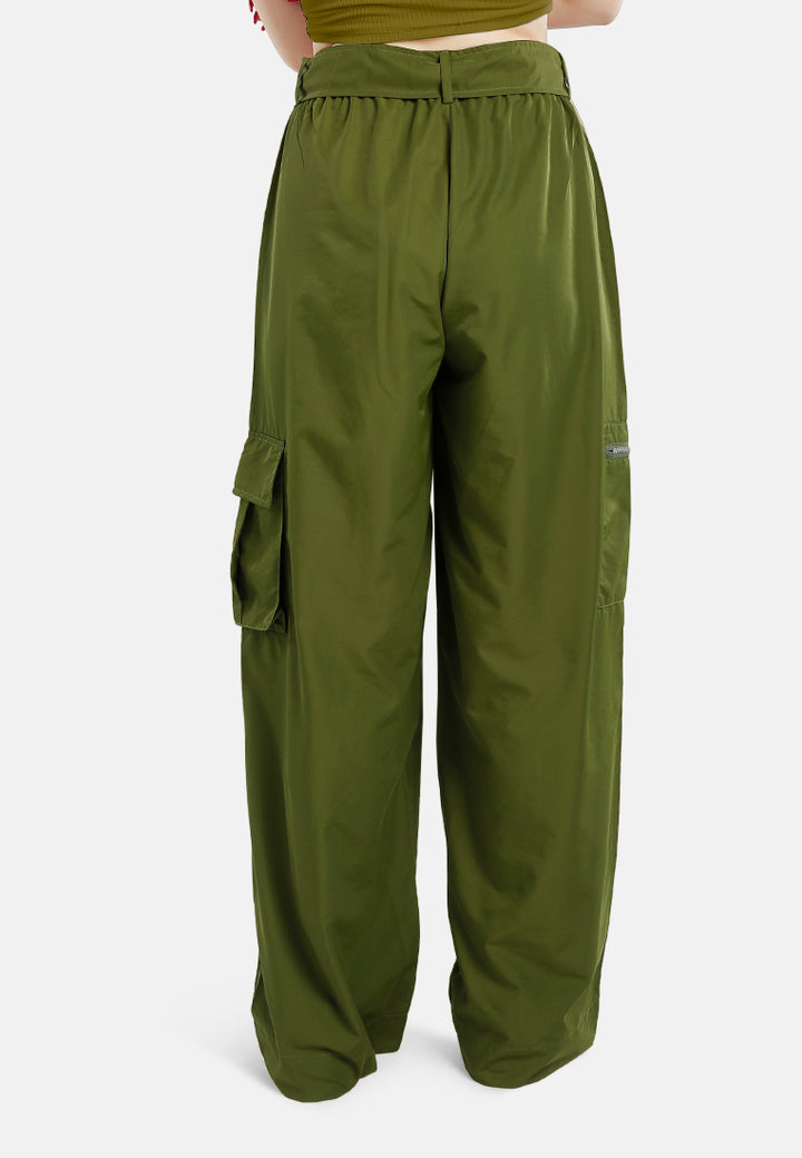 relaxed woven cargo pants with belt#color_olive